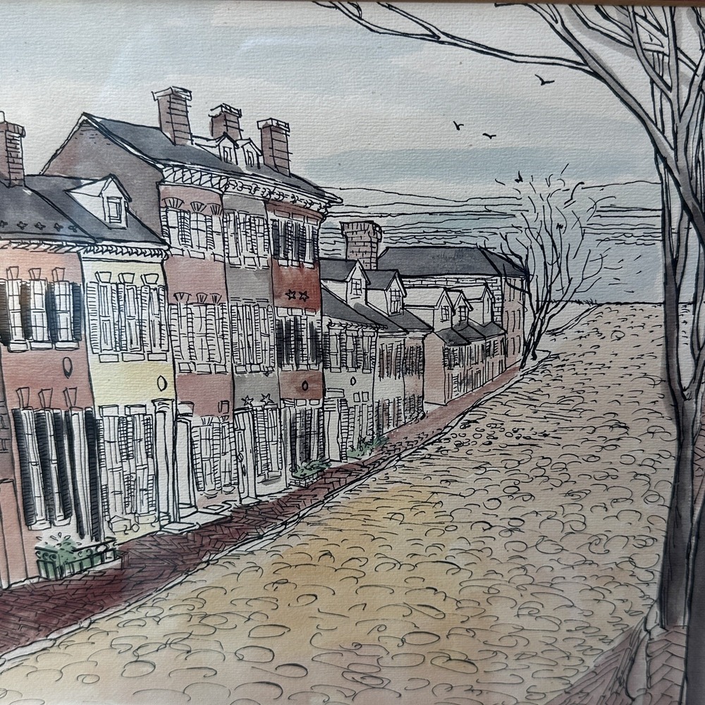 VTG Yolanda Frederikse Lithograph Watercolor 17.5x24 Inch Captain's Row Framed